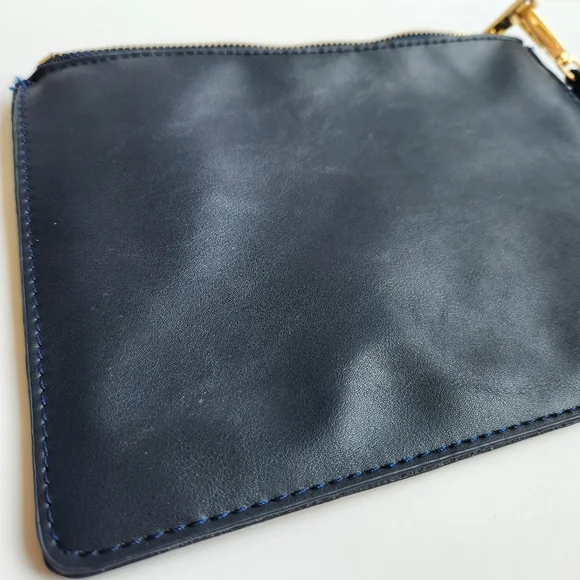 Savanna Genuine Leather Navy Wristlet Pouch Bag Zipper Soft New With Tags - Picture 5 of 15